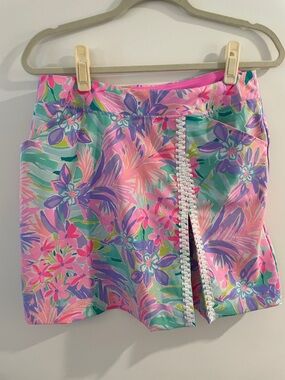 Lilly Pulitzer Pink Multi Floral Pull-On Skort with White Trim
